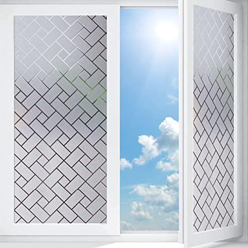 Window Privacy Film,Frosted Glass Window Film Lattice Decoration Electrostatic Non-Adhesive Opaque Ultraviolet Protection Thermal Control Sticker,for Home Bathroom Office, 17.5 x 78.7 inches, Silver