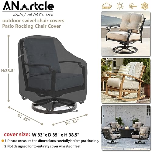 Image of ANartcle Patio Chair Covers,600D Waterproof Heavy Duty Outdoor Lawn Patio Furniture Covers,Patio Swivel Chair Covers for Outdoor Furniture,(32W x 35D x 36H inches)Black