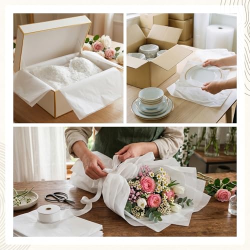 Image of Simetufy 1280 Sheets 20x30 White Tissue Paper Bulk for Packing Moving