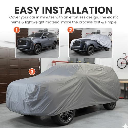 Image of Weatherproof Light Car Cover for Full-Size SUV Vehicles - Size SU07 - All-Weather, Scratch-Resistant - Full Exterior Cover, Must-Have Automobile Accessories