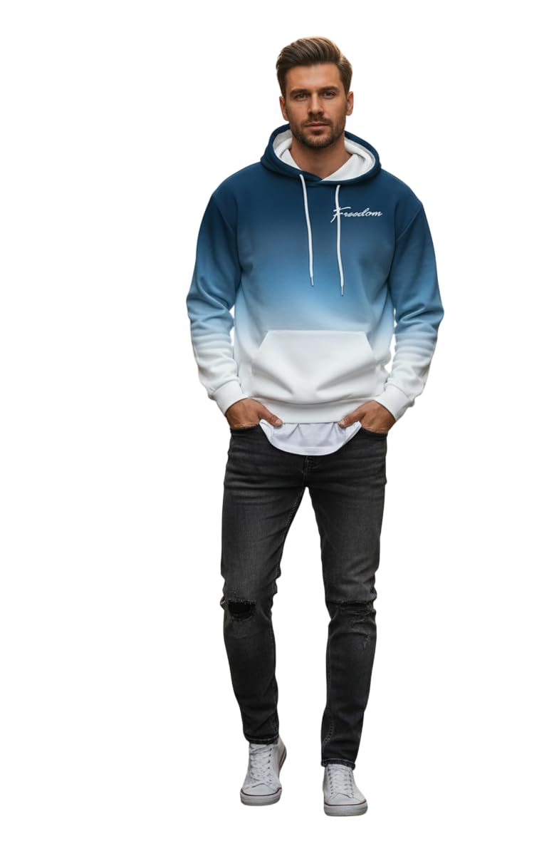 ornafab Gradient Ombre Hoodie, Navy Blue to White, Casual Streetwear Pullover with Drawstring, Front Pocket-picture-21