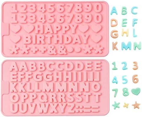 Verdental Small Letter Number Silicone Molds Set Candy Chocolate Non-stick Happy Birthday Cake Decorations Baking Mould(2 Pieces, Pink)