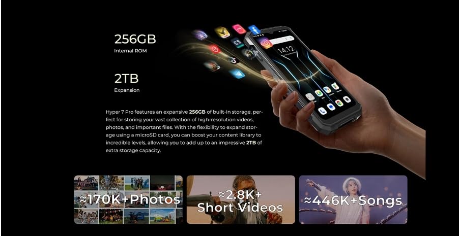 Hyper 7 Pro wodoodporny smartfon, Android 14 + 5G, 200 MP, 36 GB + 256 GB, 6,6'' FHD, 10800 mAh, 33 W, wodoodporne telefony komórkowe