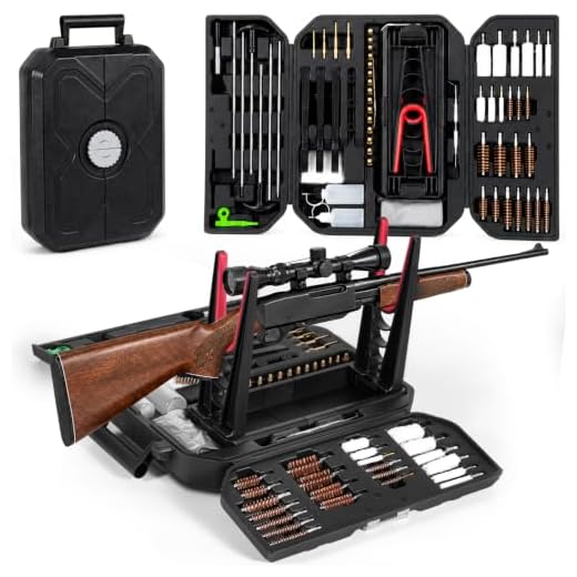 KINGHARDCASE Elite Gun Cleaning Kit with Gun Holder 63pcs Universal Gun Cleaner with Brass & Stainless SteelBrass Jags, Reinforced and Rods Fits All Calibers 9mm .223 .308 12GA Pistol Rifle Shotgun