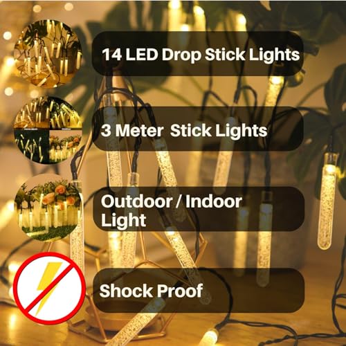 Image of One94Store Drop Stick String Lights - 14 LED, 3 Meter Warm White - Decorative Waterproof Fairy Lights for Indoor /Outdoor, Garden, Diwali, Christmas, Wedding, Party & Festival Decoration Pack of 1