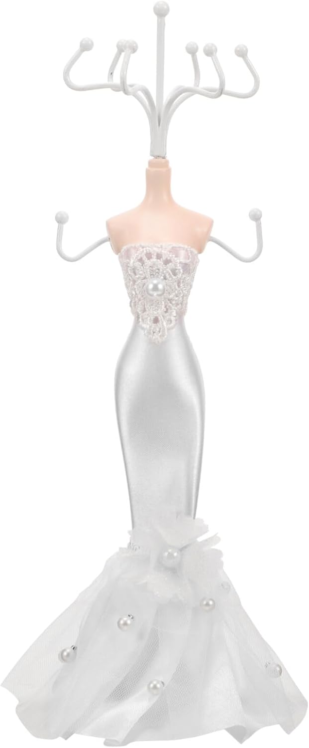 SEWACC Jewelry Stand Holder Lady Mannequin Shape Necklace Display Organizer Evening Gown Shape Jewelry Display Rack for Women