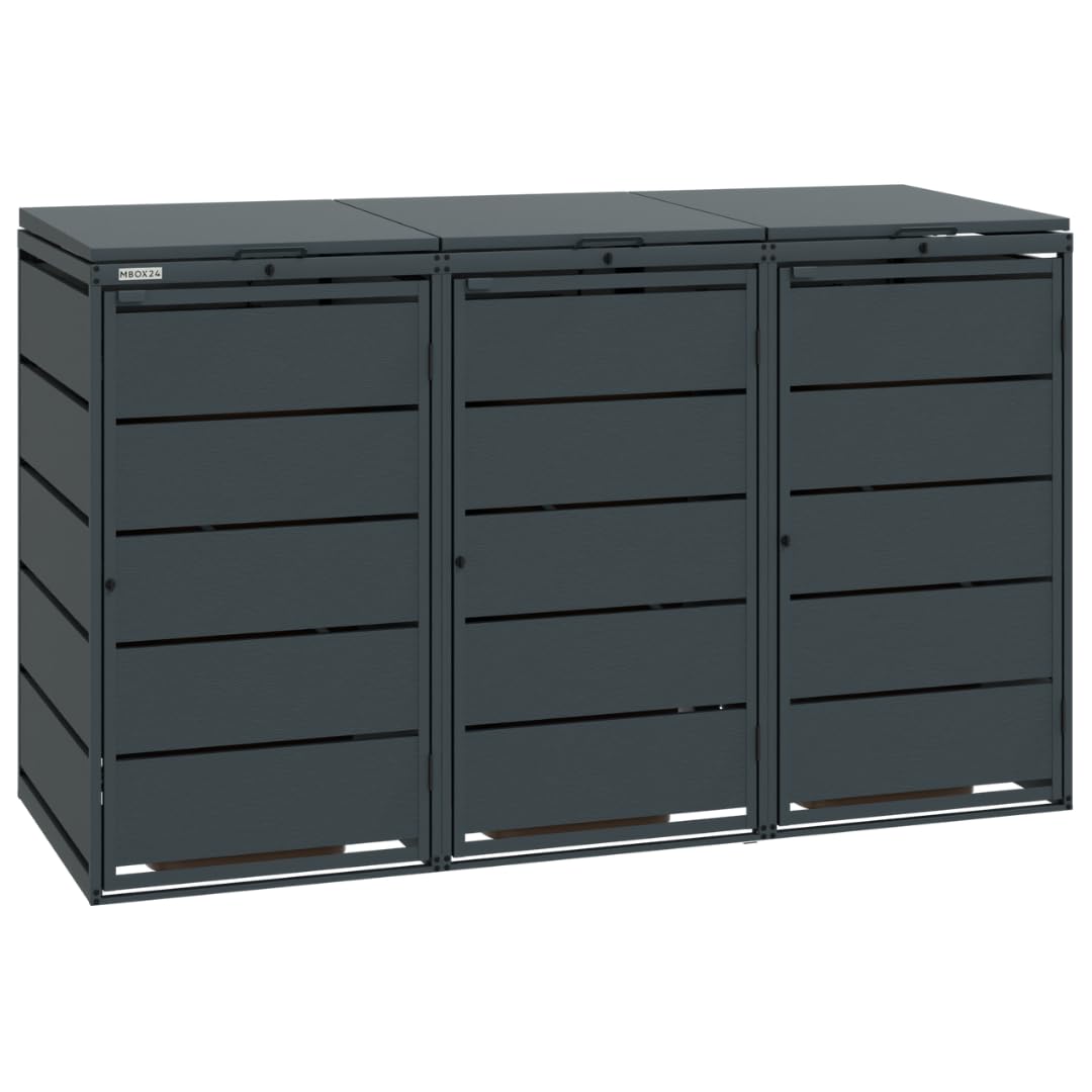 Classic Mülltonnenbox für 3 Mülltonnen (240L) aus verzinktem Stahl, 3er Metall Mülltonnenverkleidung in Anthrazit, robust & wetterfest