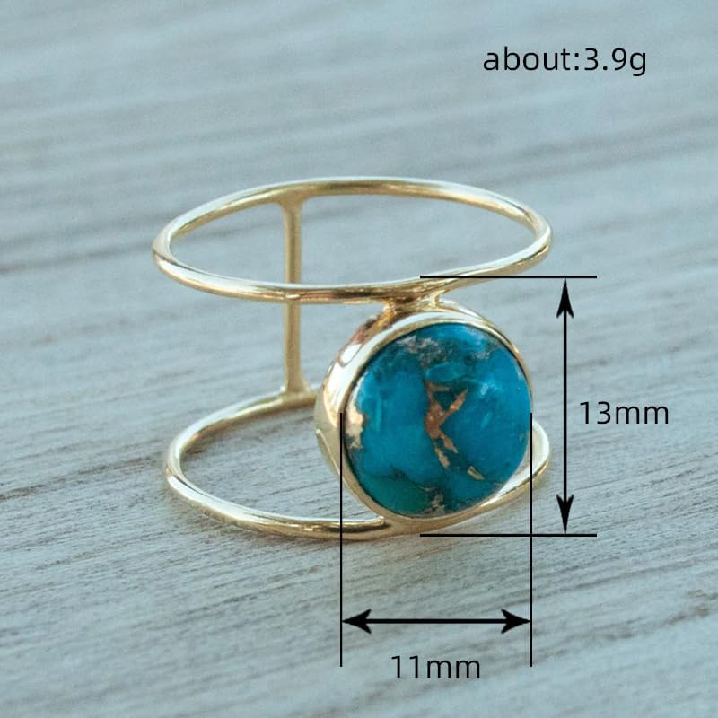 14K Gold Plated Statement Ring for Women Simulated Blue Turquoise Boho Simple Minimalist Jewelry 925 Silver Plated Gem Women's Ring Bohemian Jewelry Handmade Simple Ring G-8# - Image 5