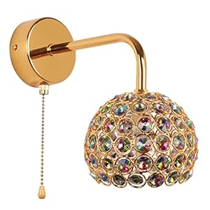 Applique murale cristal doré interieur avec interrupteur à tirette Lampe decorative effet Spote murale de chambre enfant salle de bain G9 AC85-265V (Ampoule Non Incluse)