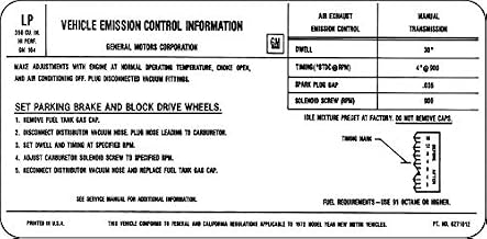 1972 CAMARO 350 HIGH PERFORMANCE CALIFORNIA EMISSIONS DECAL (LP 6271012)