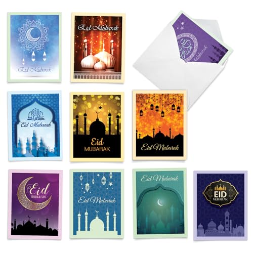 Assortiment Aïd Mubarak haut de gamme, 10 superbes cartes avec enveloppes