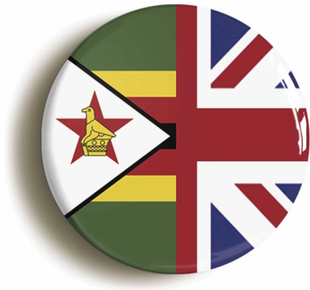 Zimbabwe United Kingdom Split Flag Fridge Magnet (Circular 2inch / 50mm Diameter)