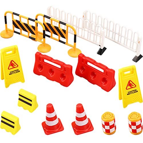 Toddmomy 14pcs Traffic Construction Signs for Kids, Miniature Traffic Cones Street Warning Toy for Children Construction Safety Education Plaything