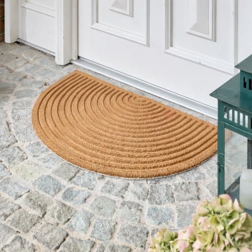 Astra Moderne Fußmatte Haustür - Kokosmatte 60x90cm Halbrund Natur - rutschfeste Schmutzfangmatte robust - Fussmatte innen - Türmatte überdachter Außenbereich