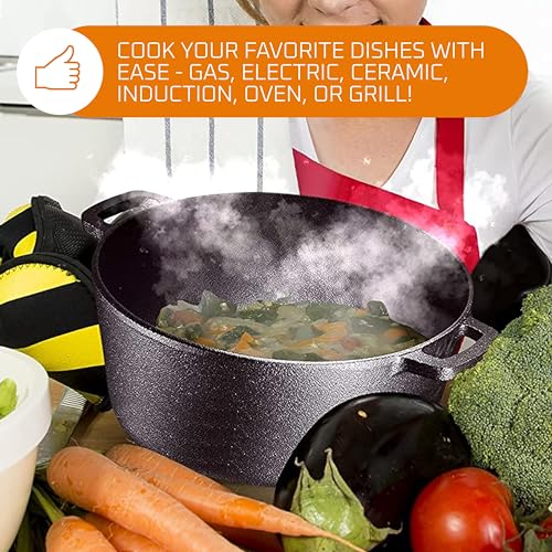 Bruntmor 2-in-1 Pre-Seasoned Cast Iron Dutch Oven With Handles - Crock Pot Black Cast Iron pot with Skillet lid - All-in-One Cookware Braising Pan for Casserole Dish - 5 Quart - Black - Thumbnail 3
