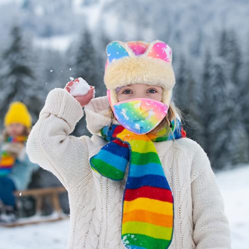 Kids Spring Windproof Hat, Children Spring Outdoor Thick Windproof Warm Trapper Trooper Hat With Ski Face Mask Long Earflaps Rainbow #TOP6