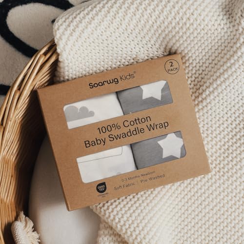 Soarwg Kids Pucksack Baby 0–3 Monate Baby Schlafsäcke für Neugeborenen Kleinkinder Swaddle Decke Pucktuch Babyschlafsack Wickeltuch für Säuglinge 100% Bio-Baumwolle Unisex 2er Pack (Grau), (SD2003)