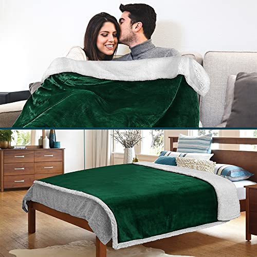 Pavilia Plush Sherpa Fleece Throw Blanket Emerald Green | Soft, Warm, Fuzzy Dark Forest Throw For Couch Sofa | Solid Reversible Cozy Microfiber Fluffy Blanket, 50X60 #TOP5