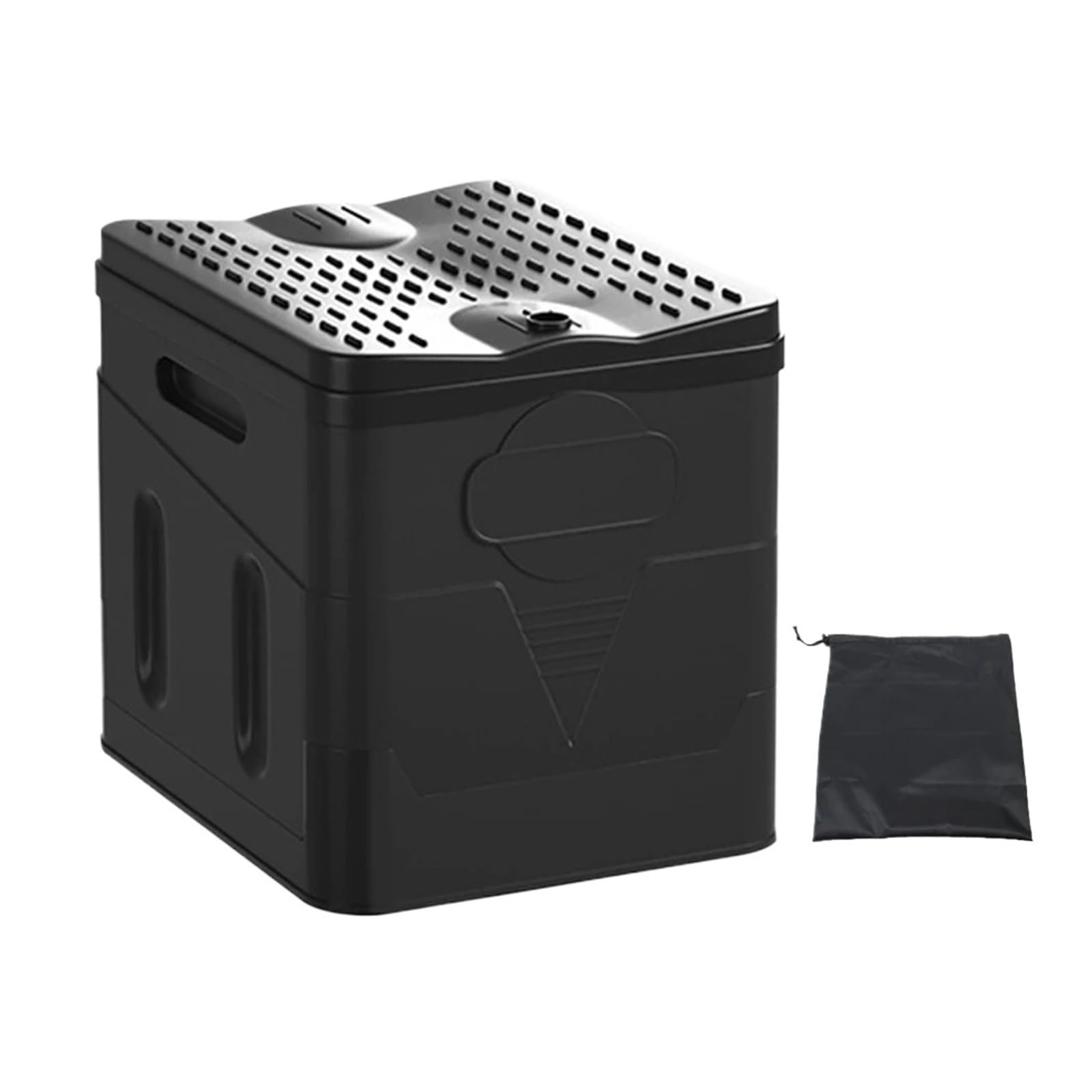 Inodoro plegable portátil de viaje para camping con tapa para emergencias (negro)