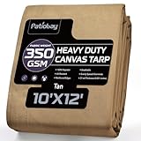 Patiobay Canvas Tarp 10x12 Feet, 12 Oz Heavy Duty Waterproof with Rustproof Grommets, UV Resistant, Multipurpose Outdoor Tarpaulin for Camping, Canopy, Woodpile, Trailer (Tan)
