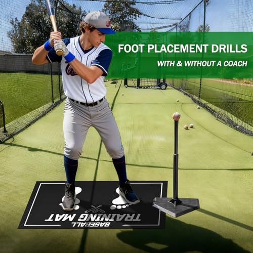 Baseball Training Mat, Baseball and Softball Batter Stance Hitting Mat, Improve Posture, Batting Mat with Toes Facing Place, Silent Anti-Skid, Baseball Training Equipment, 35.4 * 23.6 Inch (Black) by HolyElks - Image 3