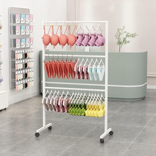 Portant à vêtements commercial sur roulettes – Présentoir autoportant pour maillots de bain et lingerie – Système d'étagères de magasin