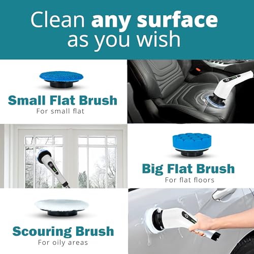 Image of Keliza Store Electric Spin Scrubber - Cordless Multi-Surface Shower Scrubber with 8 Replaceable Brush Heads, Long Handle, 2 Speeds for Deep Cleaning in Bathroom, Kitchen and More