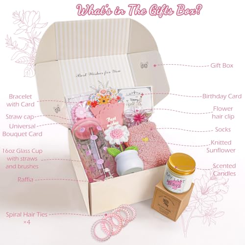 Birthday Gifts for Women Teen Girls, Unique Happy Birthday Gift Baskets for Her Mom, Thank You Self Care Get Well Box Set, Cute Teenage Cup Present for Mother Friend Sister Teacher Coworker(Pink) - Image 2
