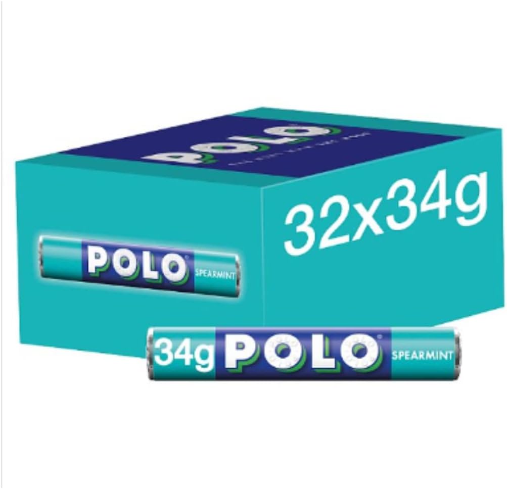 Polo Spearmint Mints Tube 34g – Refreshing Mint Candy, Case of 32 Tubes