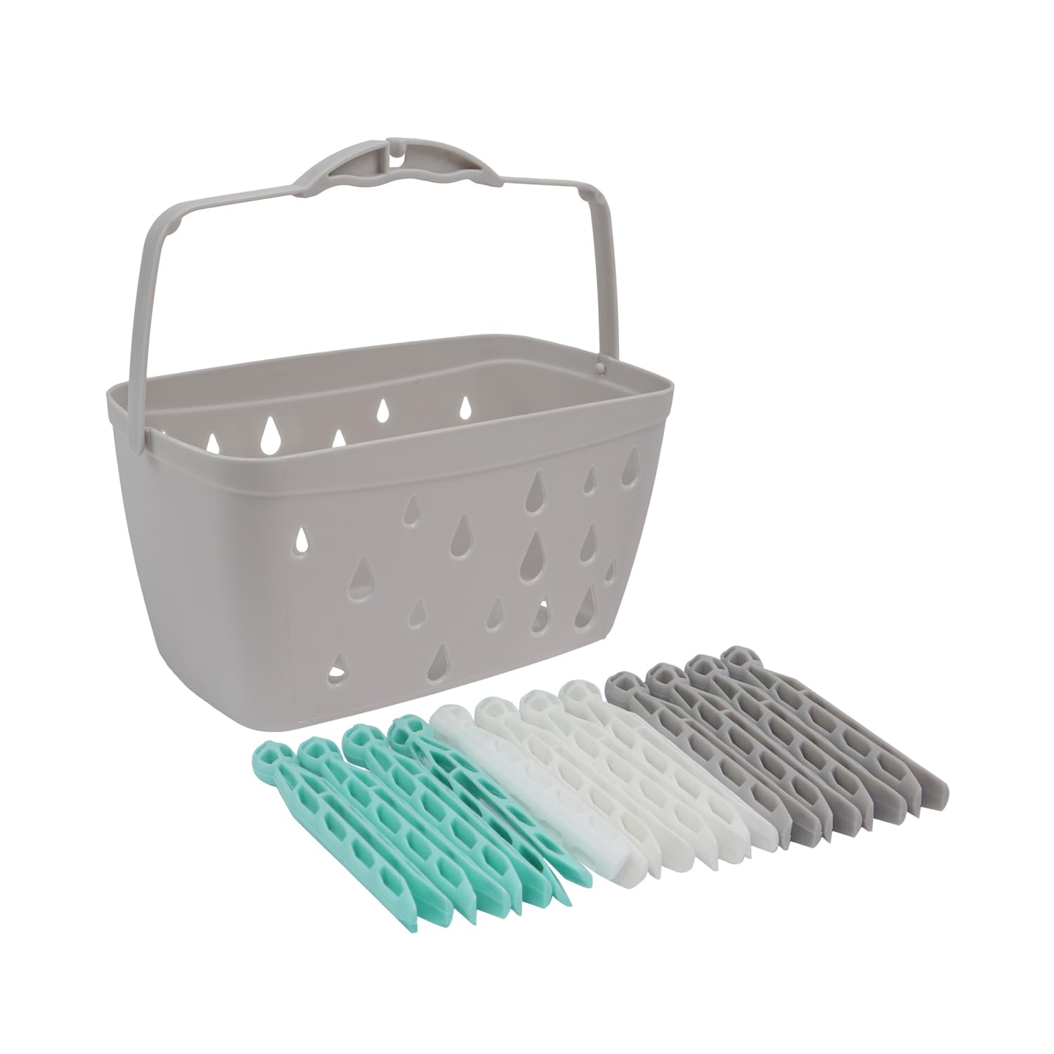Jvl Aqua Plastic Peg Basket, Grey With 48 Plastic Dolly Pegs,