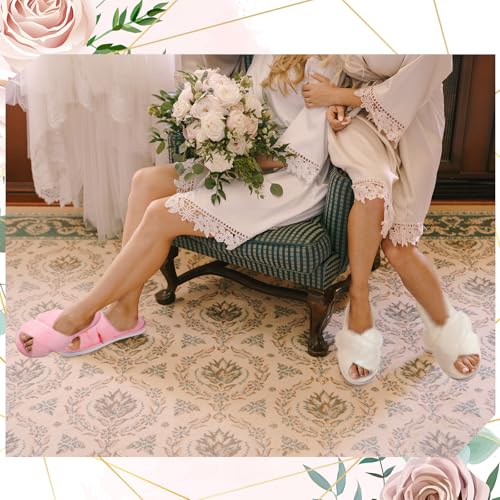Image of JenPen 7 Pairs Bridesmaids Slippers Women's Cross Band Fuzzy Bachelorette Party Slippers for Wedding Bridal Party