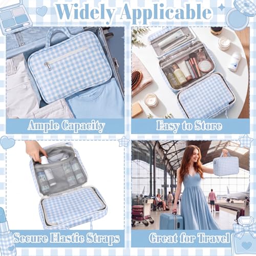 Image of Klyyo Hanging Toiletry Bag for Women, Gingham, Blue