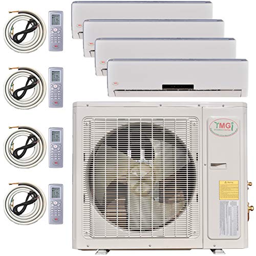 YMGI Multi Zone Mini Split Ductless Air Conditioner - Quad Zone 9000 + 9000 + 9000 + 18000-4 Zone Pre-Charged Inverter Compressor - Includes Four Free 25' Linesets - US Parts & Tech Support