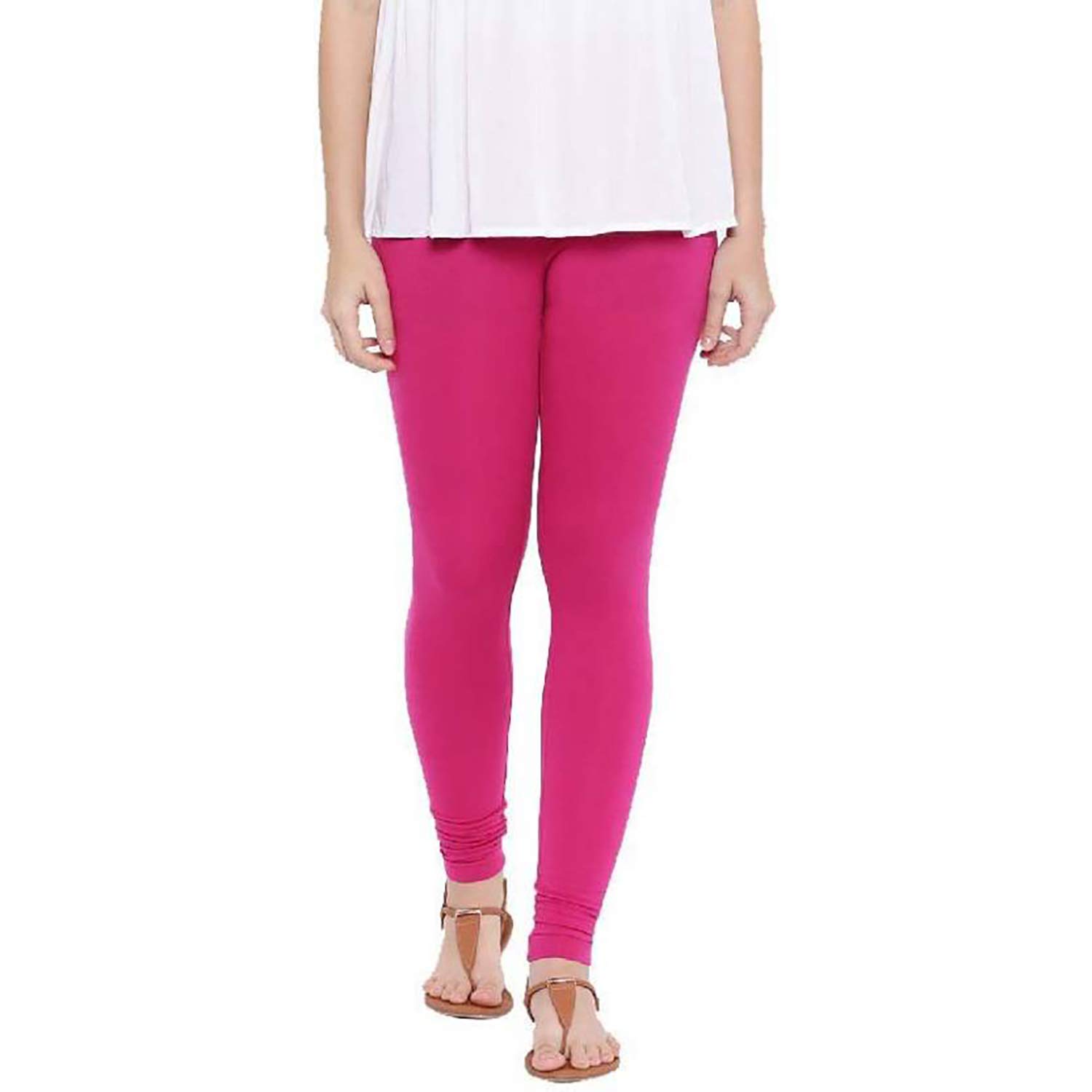 clarita Soft Cotton Churidar Solid Regular and Plus 35 Colours Leggings for Womens and Girls- Sizes :- Free Size (Dark Pink)-picture-11