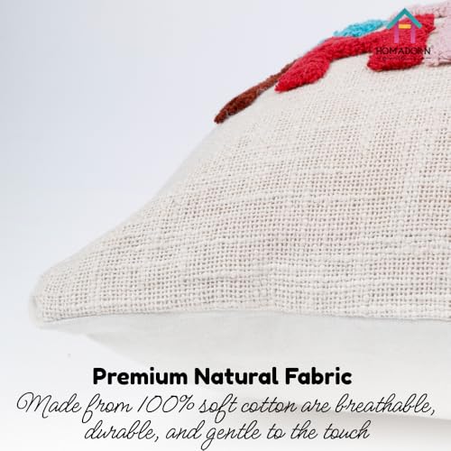 Image of HOMADORN 100% Cotton Hand Tufted Cushion Cover | Text Pattern Decorative Pillow Case | Boho Sofa Cushion Cover for Living Room | Soft & Durable | (16x16 Inches) (1, Good Things Multicolor)