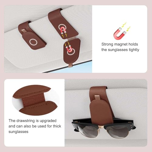 Image of Sotfamily Sunglass Holder for Car Visor, Brown, 2 Packs | Suede Cloth, Magnetic, Organizer for Car Accessories