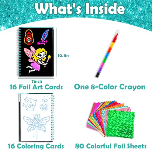 Image of FUNNYB&G Foil Art Craft Kit for Girls 4-10 Years Old: Mess-Free & No-Glue, Create 16 Sparkly Fairy Pictures - Perfect Travel Toy & Birthday Gift for Kids（Fairy）