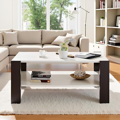 Image of FURNEASER Witely Coffee Table Modern Centre Table with Storage Shelves, Teapoy, Centerpeice Tea & Coffee Table for Living Room, Engineered Wood, Matte Finish (CT-LR-WH)
