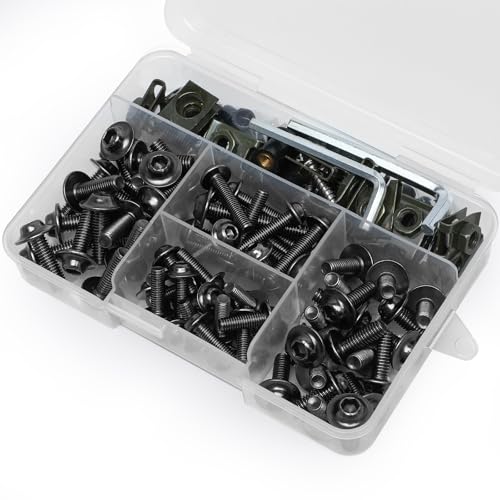 Image of Titanium Motorcycle Fairing Bolt Kit 177Pcs, M5 M6 Stainless Steel | Assorted Well Bolts, Windscreen Screws, Fastener Clips Universal Fit for Kawasaki Suzuki Honda Yamaha BMW Ducati GSXR