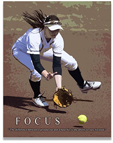 Softball Motivational Poster Art Print Girls Little League Sports Equipment Shoes Gloves 11x14