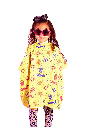 King Midas Professional Kids Hair Cutting Cape"Kiddie Graffiti" Children's Barber Cape With Snap Button Closure-Super Cool With Extra Length (Yellow)