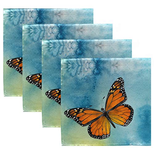 ALAZA Monarch Butterfly Cloth Napkins Dinner Napkins Set of 4,Reusable Table Napkins Washable Polyester Fabric for Cocktail Party Holiday Wedding Home Decorative