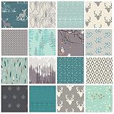 Hello Bear Quilting Bundle | Woodland Fabric Assortment | Forest Fat Quarters | Deer Head Fabrics |