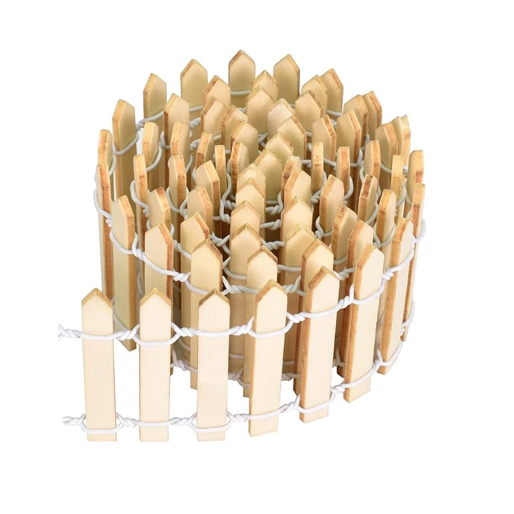 SKYPRO Miniature Garden Fence, 5x90CM Wooden Flexible Picket Fence for Micro Landscape, Flower Pot, Fairy Garden Decoration (Wood Color)