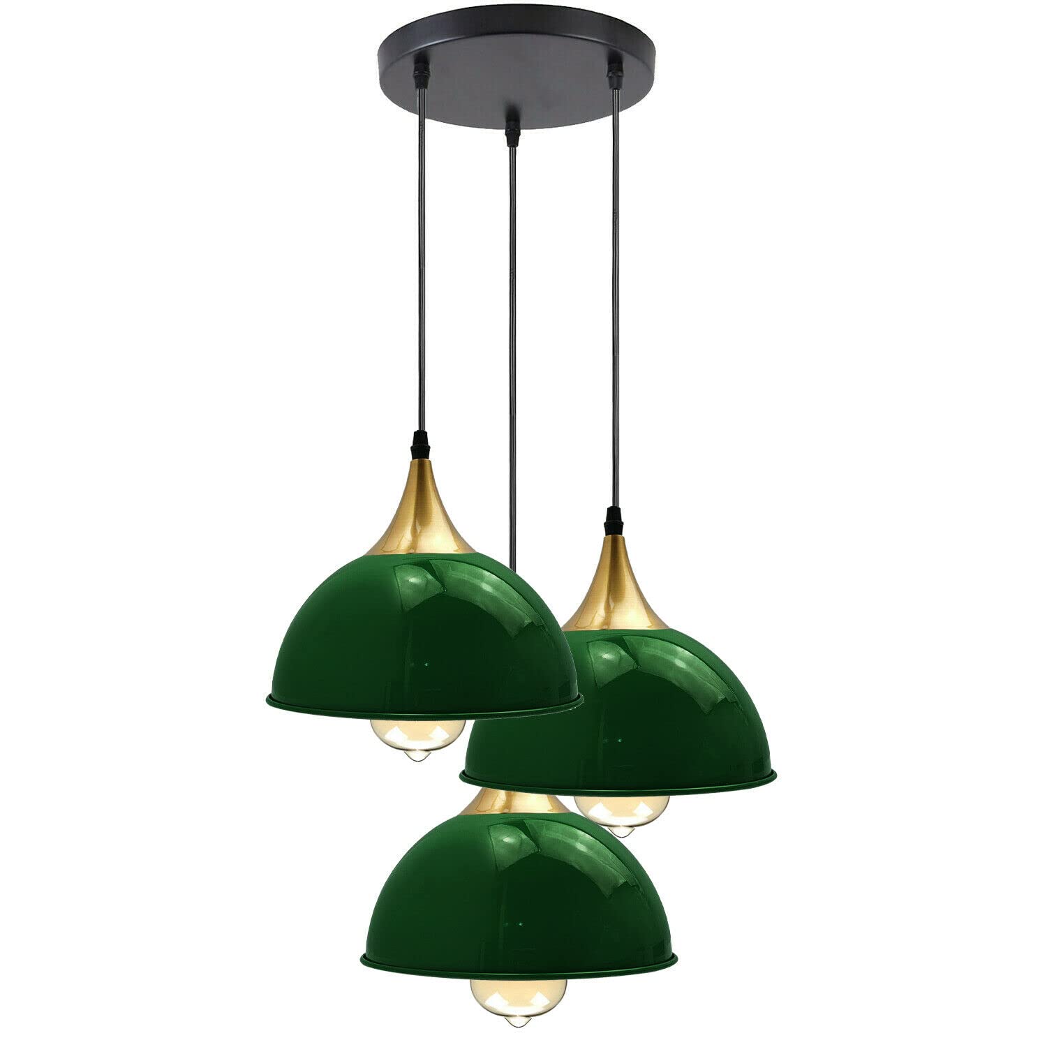 DC VOLTAGE 3 Head Multi-Color Dome Pendant Lighting Modern Bedroom Ceiling LampShade Wrought Iron Hanging Home Lighting Kit E27 (Green)