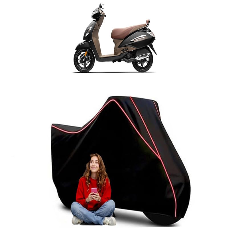 Image of Jupiter Grande BS6 Scooty Bike Cover Water Resistant Outdoor Use Universal Fit Scooters Motorcycles Heavy Duty UV Protection Dust Rain Scratch Resistant Elastic Bottom Black Blue Piping