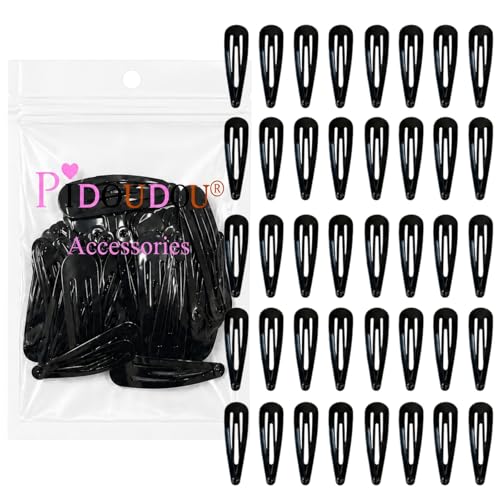 40 Pack Black 2 Inch Barrettes Women Metal Snap Hair Clips Accessories
