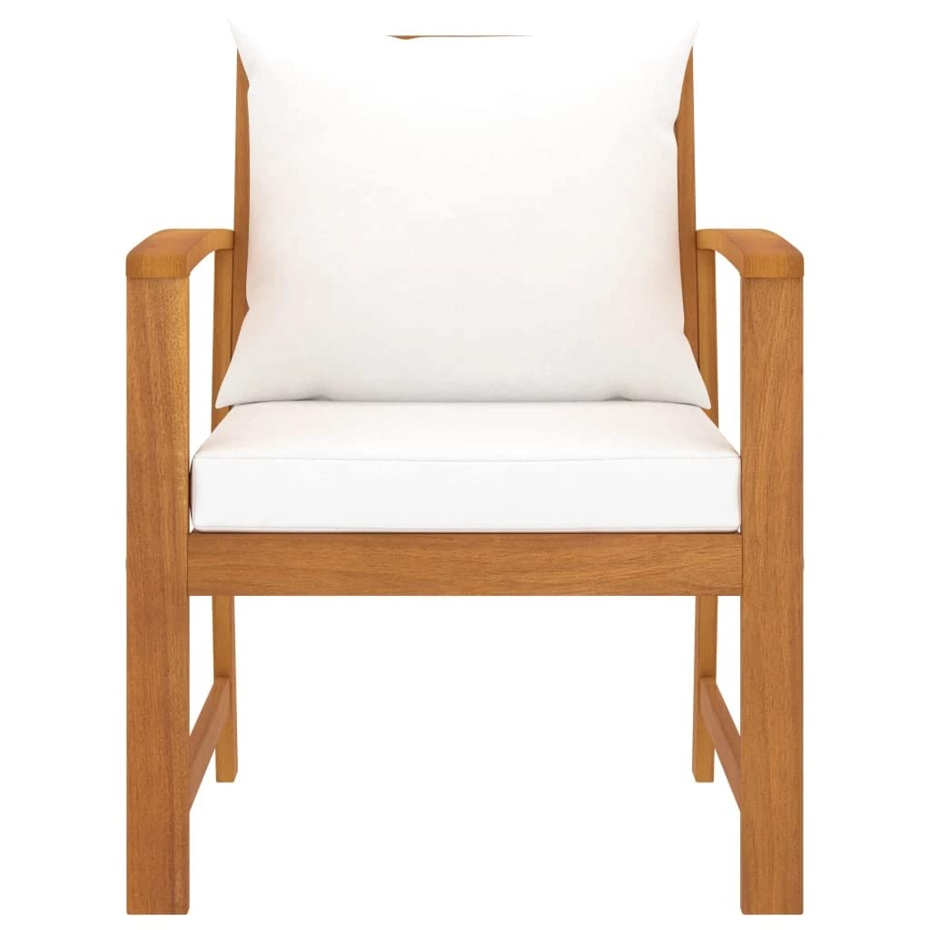 vidaXL 2X Bois d'Acacia Massif Chaises de Jardin avec Coussin Fauteuils de Patio Chaises de Terrasse Fauteuils de Balcon Extérieur Crème