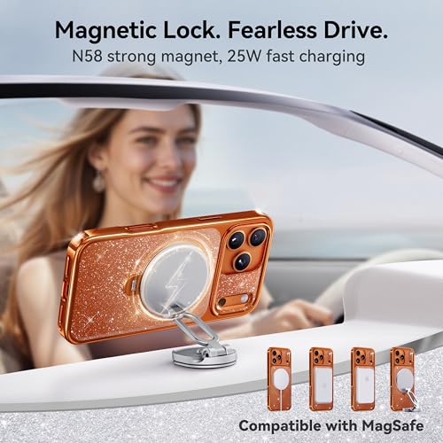CASEKOO Pearlescent Shimmer 360 Spin Magnetic Stand for Glossy iPhone 17 Pro Max Case for Women, Fit for MagSafe, 17FT Drop Protection, Chic Design for 17 Pro Max Case with Stand 6.9", Cosmic Orange by CASEKOO - Image 5