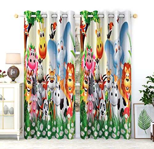 Image of 3D Cartoon Animals Design Curtains for Kids Room, School, Kids Care, Window, Door, 4x7 feet, Set of 2 Pc